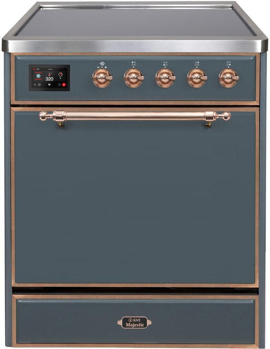 Ilve UMI30QNE3BGP Majestic Ii 30 Inch Electric Freestanding Range In Blue Grey With Copper Trim