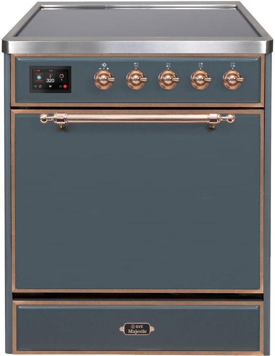 Ilve UMI30QNE3BGP Majestic Ii 30 Inch Electric Freestanding Range In Blue Grey With Copper Trim