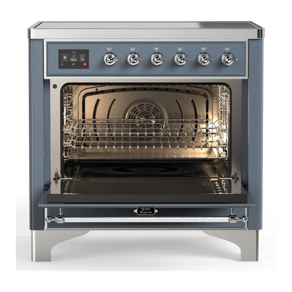 Ilve UMIB36NR3BGC Ilve Umib36Nr3Bgc Majestic Iii 36 Inch Induction Range With 6 Elements, 3.5 Cu. Ft. Total Oven Capacity (Triple Glass Door, Blue Grey, Chrome)