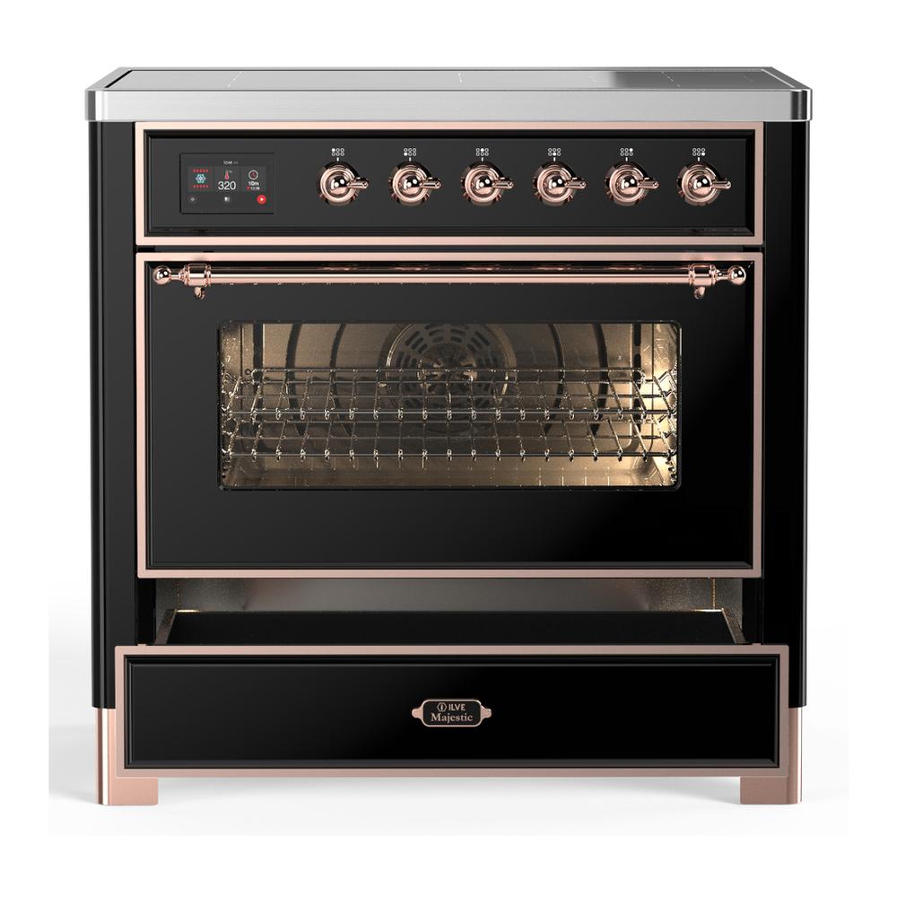Ilve UMIB36NR3BKP Ilve Umib36Nr3Bkp Majestic Iii 36 Inch Induction Range With 6 Elements, 3.5 Cu. Ft. Total Oven Capacity (Triple Glass Door, Glossy Black, Copper)