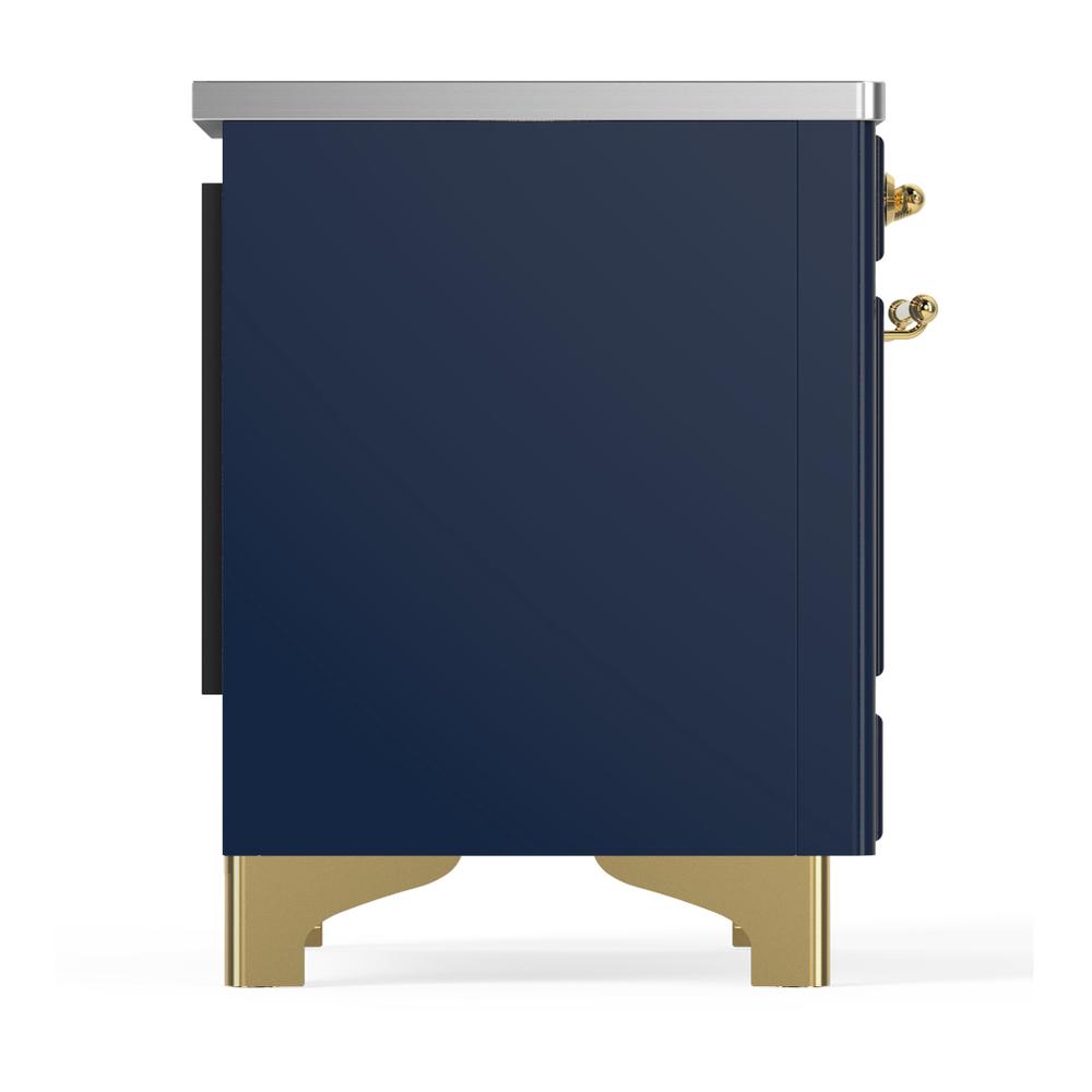 Ilve UMDIB40QNR3MBG Ilve Umdib40Qnr3Mbg Majestic Iii 40 Inch Induction Range With 6 Elements, 3.82 Cu. Ft. Total Oven Capacity (Solid Door, Midnight Blue, Brass)