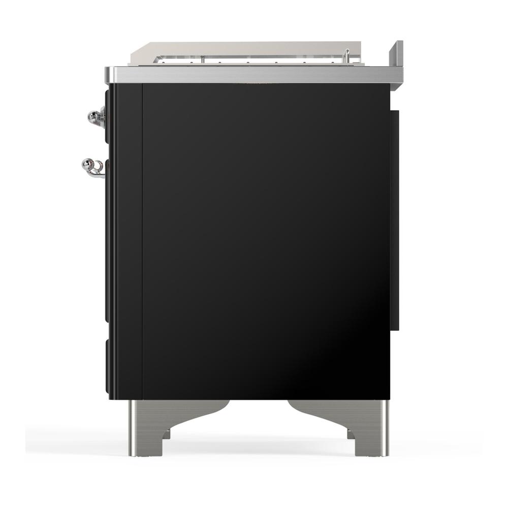 Ilve UM48FSNR3BKC Ilve Um48Fsnr3Bkc Majestic Iii 48 Inch Dual Fuel Range With 5 Black Brass Burners, Griddle And French Top, Dual Function Burner Up To 25,000 Btu (Natural Gas, Triple Glass Door, Glossy Black, Chrome)