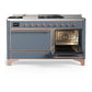 Ilve UM60FSQNR3BGP Ilve Um60Fsqnr3Bgp Majestic Iii 60 Inch Dual Fuel Range With 7 Burners, Griddle And French Top, Dual Function Burner With Up To 25,000 Btu (Natural Gas, Solid Door, Blue Grey, Copper)