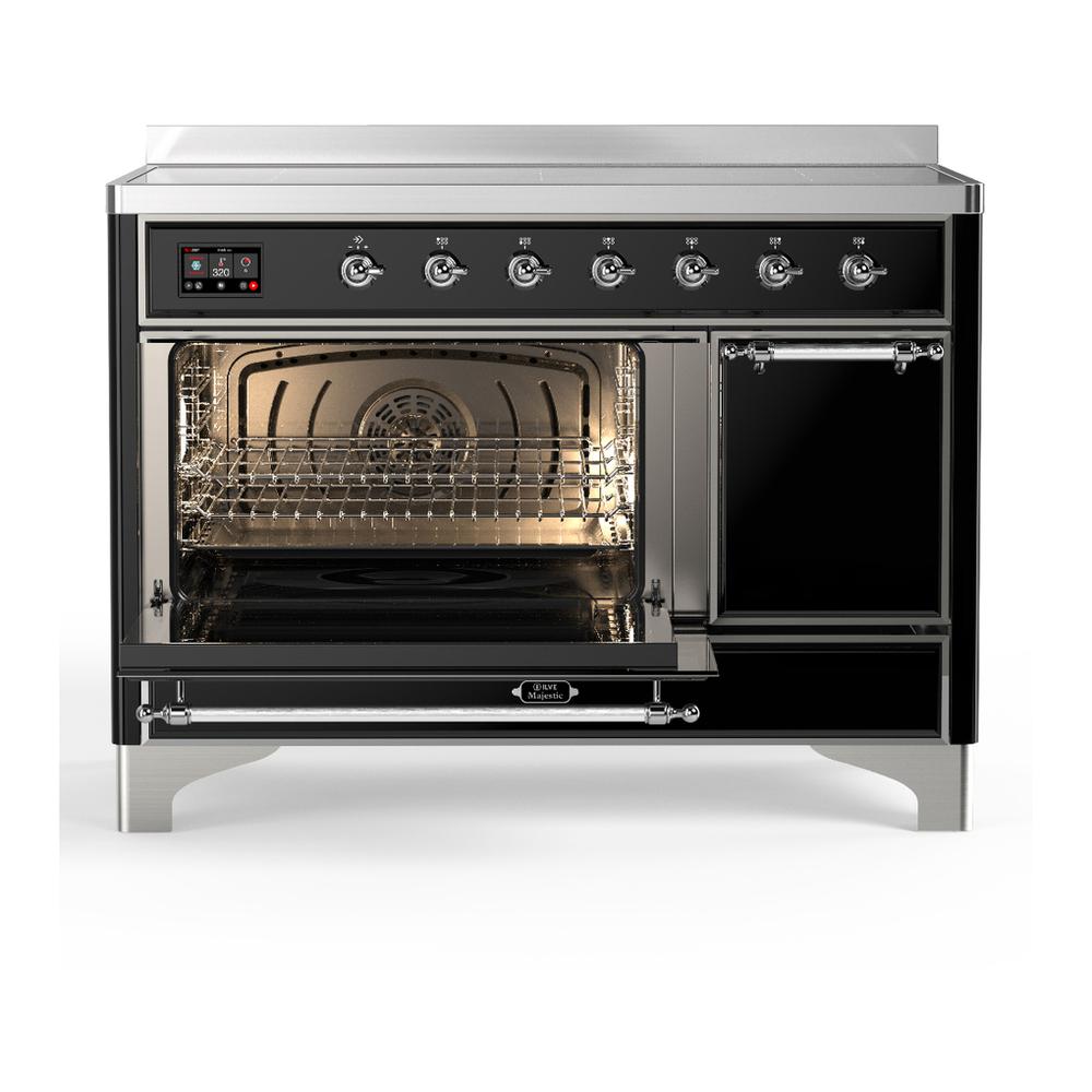 Ilve UMIB48QNR3BKC Ilve Umib48Qnr3Bkc Majestic Iii 48 Inch Induction Range With 6 Elements, 5.02 Cu. Ft. Total Oven Capacity (Solid Door, Glossy Black, Chrome)