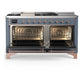 Ilve UM60FSNR3BGPLP Ilve Um60Fsnr3Bgplp Majestic Iii 60 Inch Dual Fuel Range With 7 Burners, Griddle And French Top, Dual Function Burner With Up To 25,000 Btu (Liquid Propane, Triple Glass Door, Blue Grey, Copper)