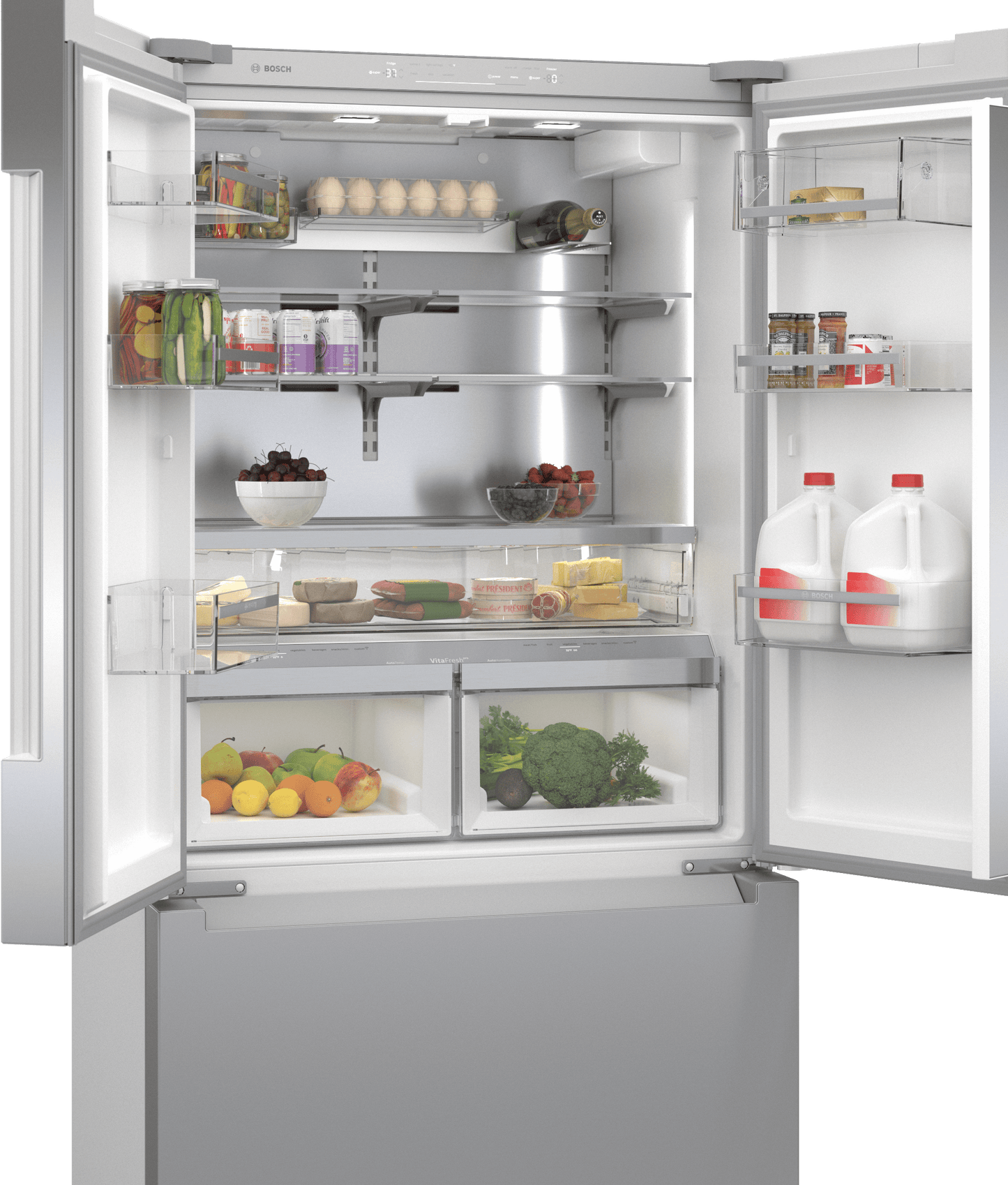 Bosch B36CT84ENS 800 Series, French Door Bottom Freezer, Multi Door, 36'', Brushed Steel (With Anti-Fingerprint), Total No Frost