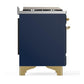 Ilve UM60FSNR3MBG Ilve Um60Fsnr3Mbg Majestic Iii 60 Inch Dual Fuel Range With 7 Burners, Griddle And French Top, Dual Function Burner With Up To 25,000 Btu (Natural Gas, Triple Glass Door, Midnight Blue, Brass)