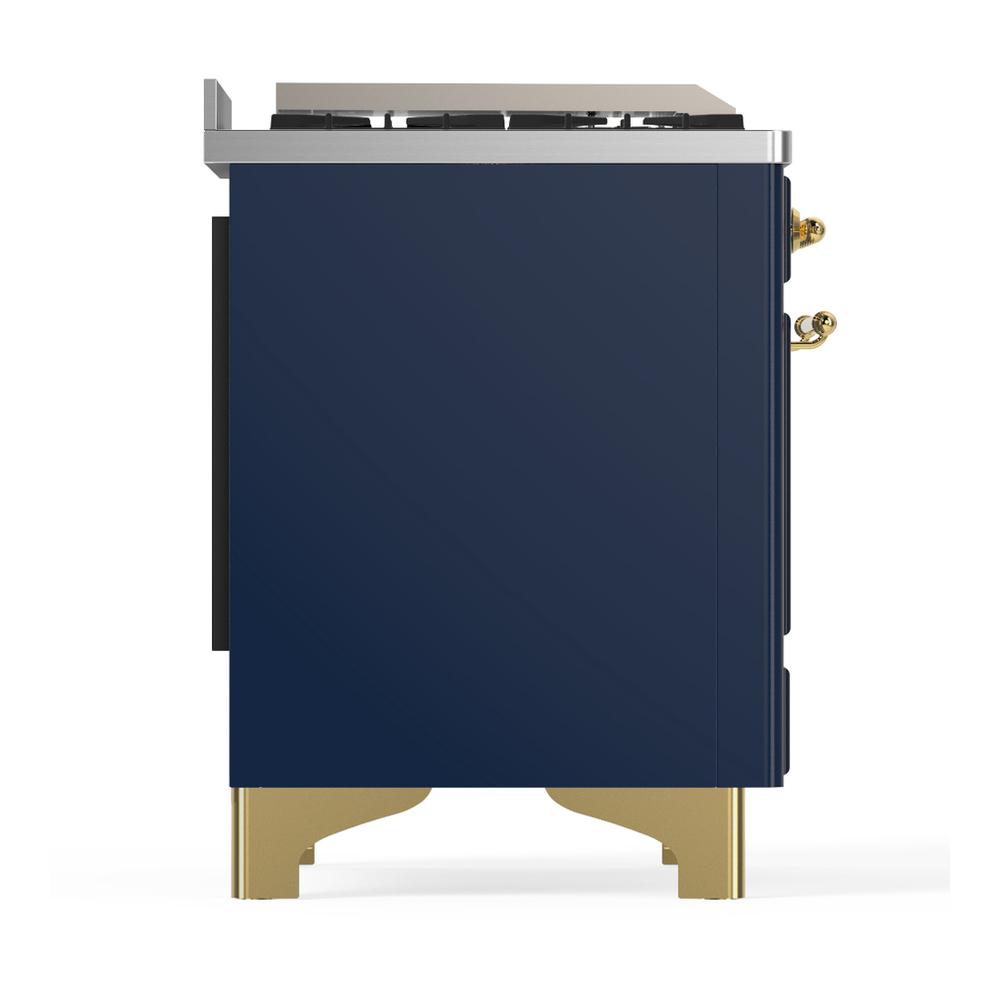Ilve UM60FSNR3MBG Ilve Um60Fsnr3Mbg Majestic Iii 60 Inch Dual Fuel Range With 7 Burners, Griddle And French Top, Dual Function Burner With Up To 25,000 Btu (Natural Gas, Triple Glass Door, Midnight Blue, Brass)