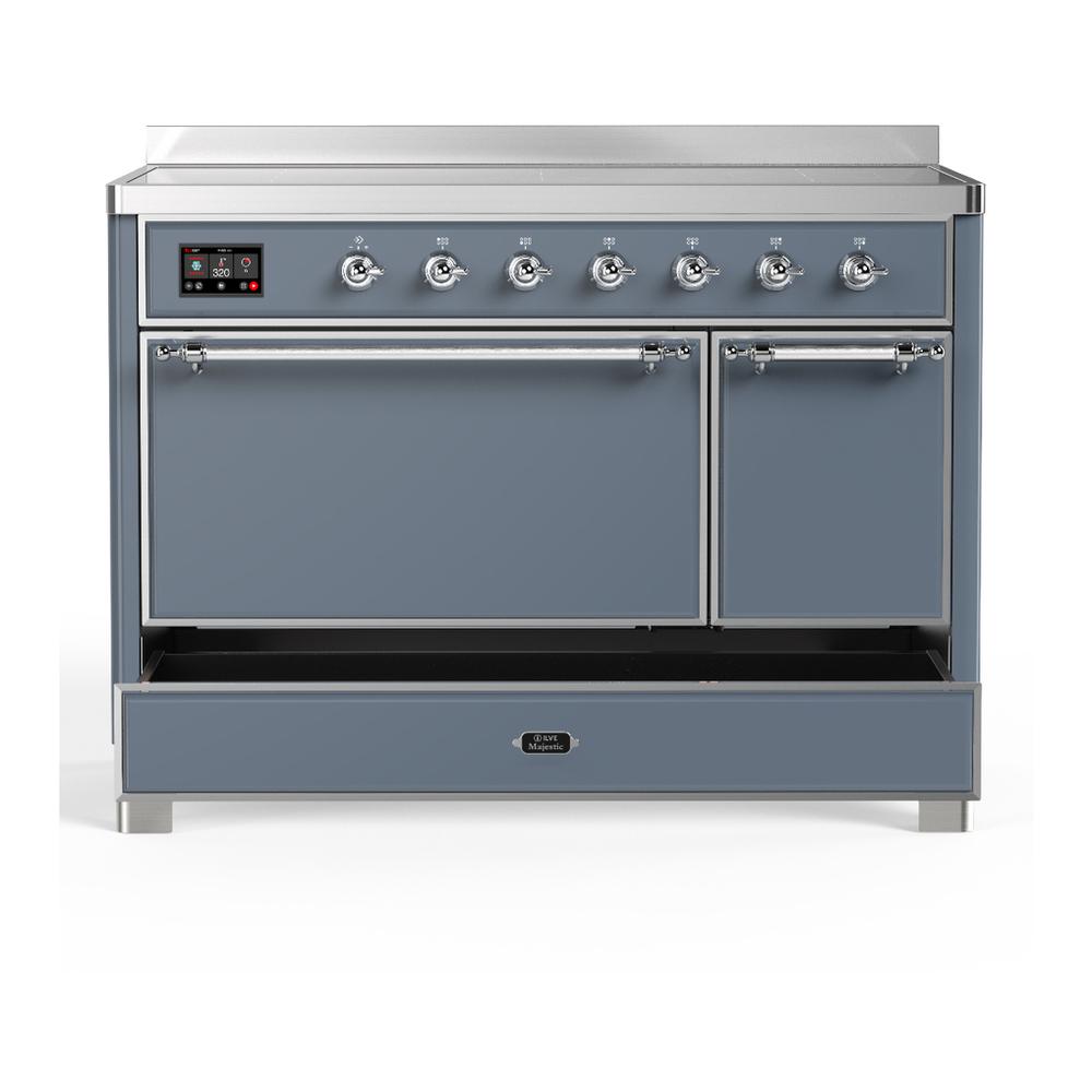 Ilve UMIB48QNR3BGC Ilve Umib48Qnr3Bgc Majestic Iii 48 Inch Induction Range With 6 Elements, 5.02 Cu. Ft. Total Oven Capacity (Solid Door, Blue Grey, Chrome)