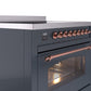 Ilve UPI366NMPBGP Nostalgie Ii 36 Inch Electric Freestanding Range In Blue Grey With Copper Trim