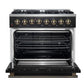 Forno FFSGS615636BLK Forno Galiano 36-Inch Dual Fuel Range In Black & Antique Brass Design, 6 Sealed Burners 83,000 Btu, 5.36 Cu.Ft. True Convection Oven