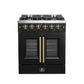 Forno FFSGS644430BLK Forno Galiano 30-Inch French Door Gas Range Black And Antique Brass Design, 5 Sealed Burners 68,000 Btu, 4.32 Cu.Ft. Convection Oven