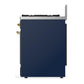 Ilve UM30QNR3MBGLP Ilve Um30Qnr3Mbglp Majestic Iii 30 Inch Dual Fuel Range With 5 Black Brass Burners, Dual Function Burner Up To 25,000 Btu (Liquid Propane, Solid Door, Midnight Blue, Brass)