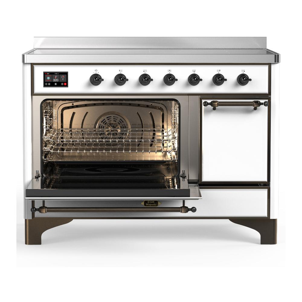 Ilve UMIB48QNR3WHB Ilve Umib48Qnr3Whb Majestic Iii 48 Inch Induction Range With 6 Elements, 5.02 Cu. Ft. Total Oven Capacity (Solid Door, White, Burnished)
