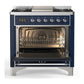 Ilve UM36FNR3MBCLP Ilve Um36Fnr3Mbclp Majestic Iii 36 Inch Dual Fuel Range With 6 Black Brass Burners And Griddle, Dual Function Burner Up To 25,000 Btu (Triple Glass Door, Midnight Blue, Chrome, Liquid Propane)