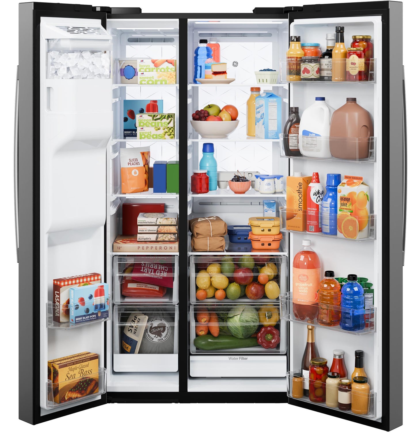Ge Appliances GZS24PYYFS Ge® 23.5 Cu. Ft. Counter-Depth Side-By-Side Refrigerator With Led Light Walls And Extra Tall Dispenser