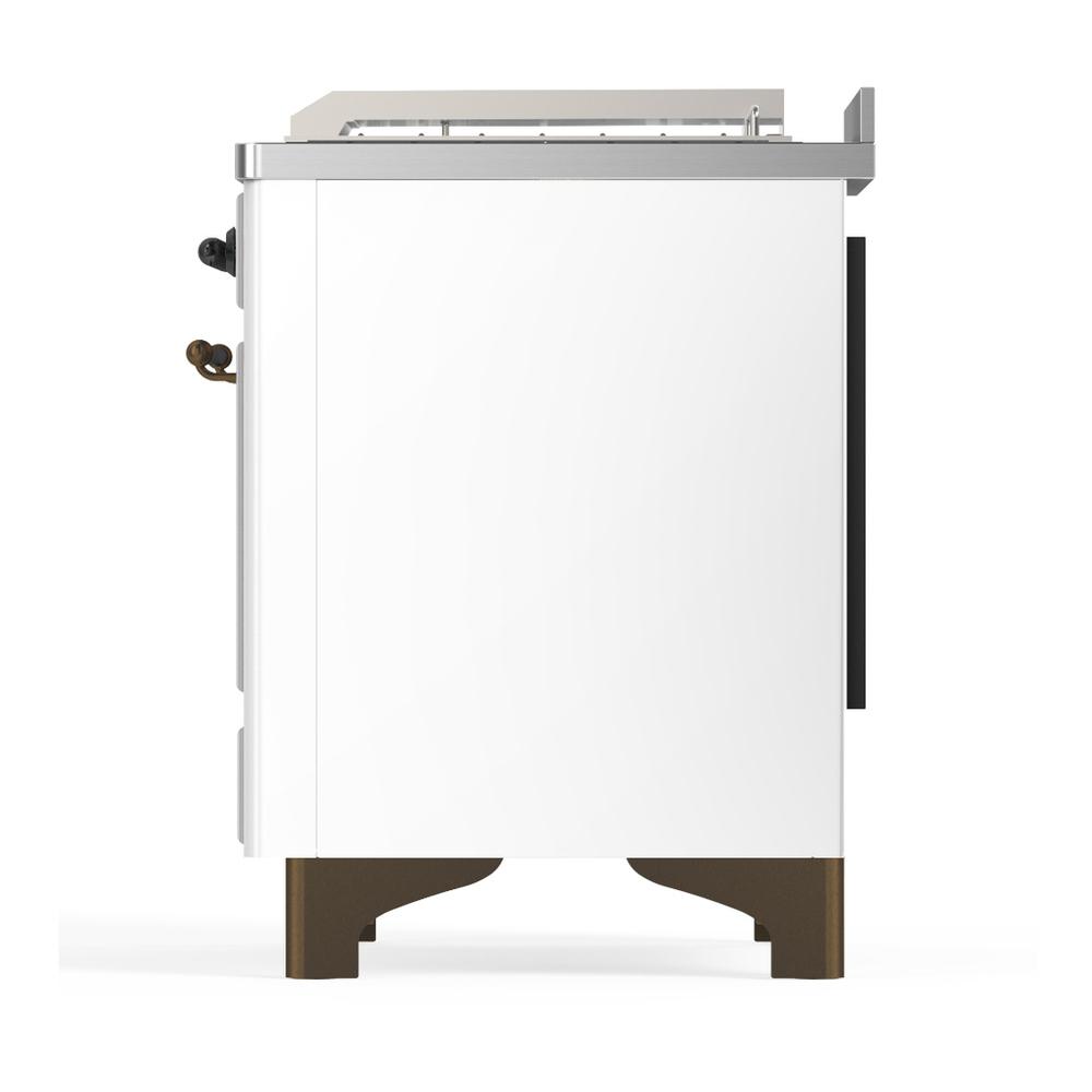 Ilve UM48FSNR3WHBLP Ilve Um48Fsnr3Whblp Majestic Iii 48 Inch Dual Fuel Range With 5 Black Brass Burners, Griddle And French Top, Dual Function Burner Up To 25,000 Btu (Liquid Propane, Triple Glass Door, White, Burnished)