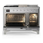 Ilve UM48FSQNR3SSCLP Ilve Um48Fsqnr3Ssclp Majestic Iii 48 Inch Dual Fuel Range With 5 Black Brass Burners, Griddle And French Top, Dual Function Burner Up To 25,000 Btu (Liquid Propane, Solid Door, Stainless Steel, Chrome)