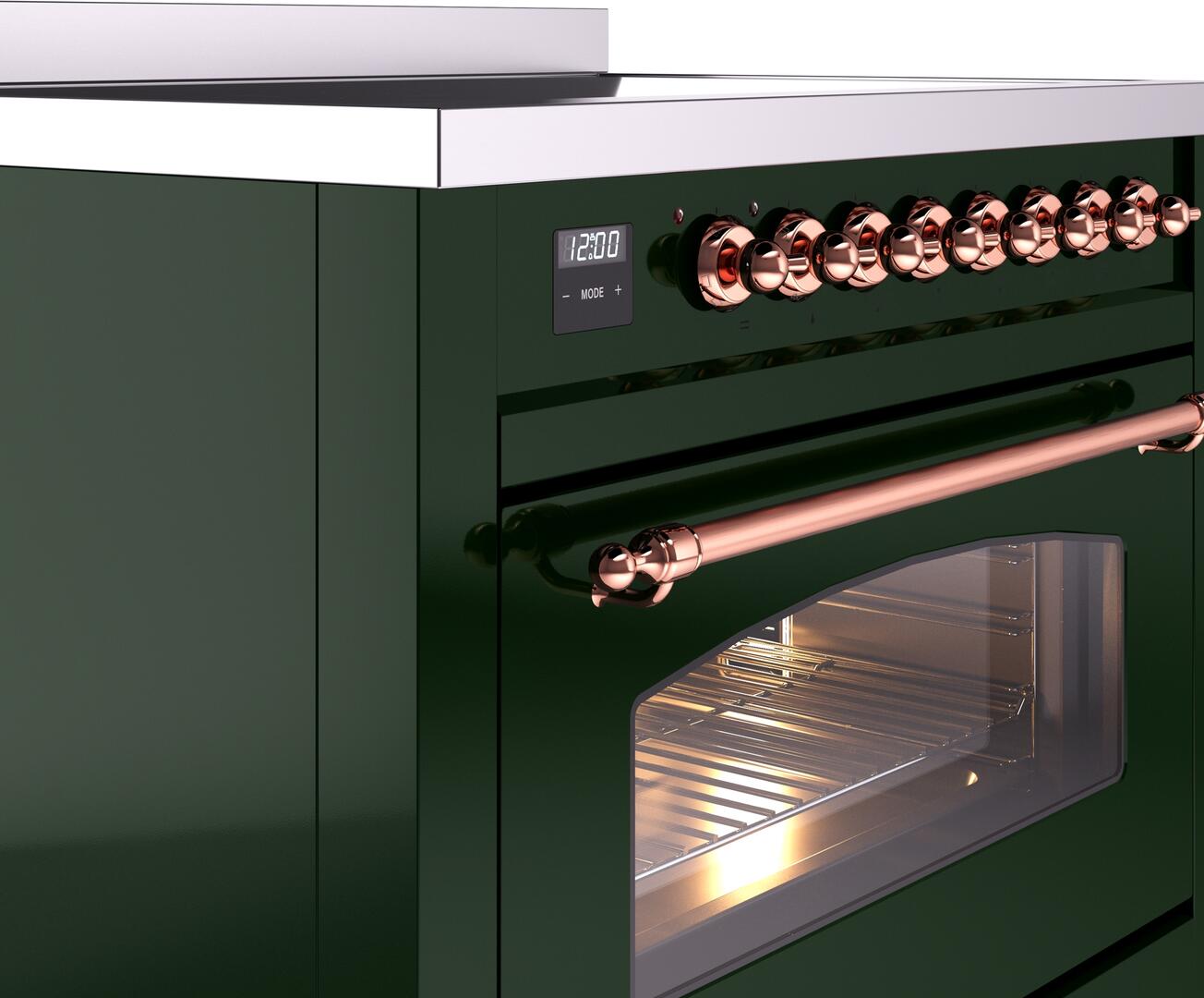 Ilve UPI366NMPEGP Nostalgie Ii 36 Inch Electric Freestanding Range In Emerald Green With Copper Trim