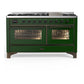 Ilve UM60FNR3EGB Ilve Um60Fnr3Egb Majestic Iii 60 Inch Dual Fuel Range With 9 Burners And Griddle, Dual Function Burner Up To 25,000 Btu (Natural Gas, Triple Glass Door, Emerald Green, Burnished)