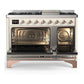 Ilve UM48FQNR3AWP Ilve Um48Fqnr3Awp Majestic Iii 48 Inch Dual Fuel Range With 8 Burners And Griddle, Dual Function Burner Up To 25,000 Btu (Natural Gas, Solid Door, Antique White, Copper)
