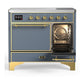 Ilve UMDIB40QNR3BGG Ilve Umdib40Qnr3Bgg Majestic Iii 40 Inch Induction Range With 6 Elements, 3.82 Cu. Ft. Total Oven Capacity (Solid Door, Blue Grey, Brass)