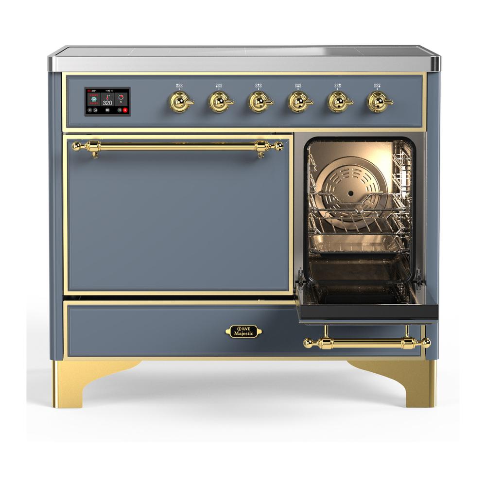 Ilve UMDIB40QNR3BGG Ilve Umdib40Qnr3Bgg Majestic Iii 40 Inch Induction Range With 6 Elements, 3.82 Cu. Ft. Total Oven Capacity (Solid Door, Blue Grey, Brass)