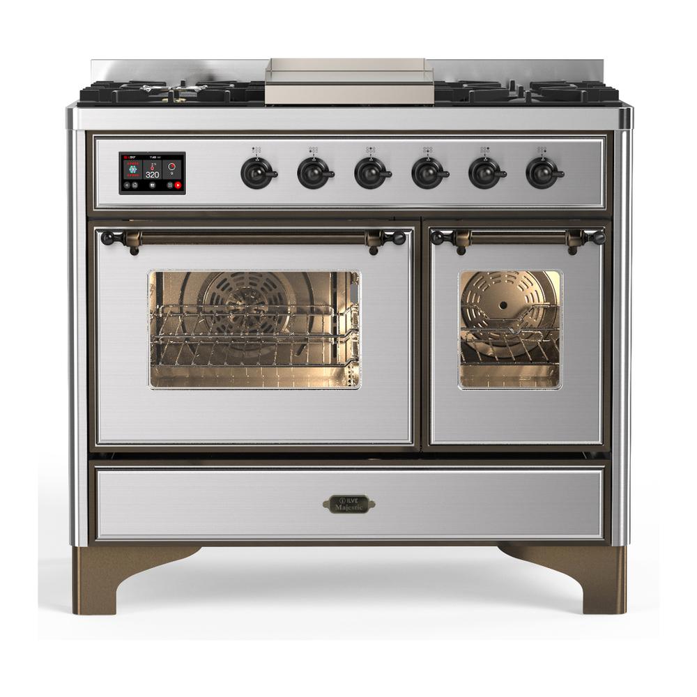 Ilve UMD40FNR3SSBLP Ilve Umd40Fnr3Ssblp Majestic Iii 40 Inch Dual Fuel Range With 6 Burners And Griddle, Dual Function Burner Up To 25,000 Btu (Liquid Propane, Triple Glass Door, Stainless Steel, Burnished)