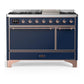 Ilve UM48FQNR3MBPLP Ilve Um48Fqnr3Mbplp Majestic Iii 48 Inch Dual Fuel Range With 8 Burners And Griddle, Dual Function Burner Up To 25,000 Btu (Liquid Propane, Solid Door, Midnight Blue, Copper)
