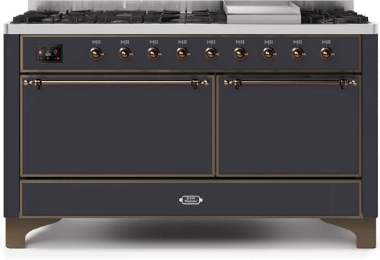 Ilve UM15FDQNS3MGBLP Majestic Ii 60 Inch Dual Fuel Liquid Propane Freestanding Range In Matte Graphite With Bronze Trim