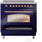 Ilve UPI366NMPMBP Nostalgie Ii 36 Inch Electric Freestanding Range In Blue With Copper Trim