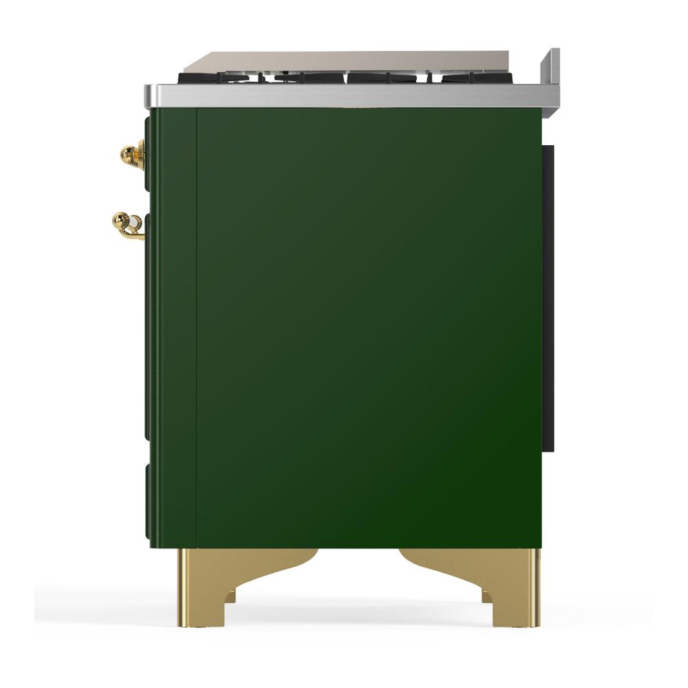 Ilve UM36FNR3EGG Ilve Um36Fnr3Egg Majestic Iii 36 Inch Dual Fuel Range With 6 Black Brass Burners And Griddle, Dual Function Burner Up To 25,000 Btu (Triple Glass Door, Emerald Green, Brass, Natural Gas)