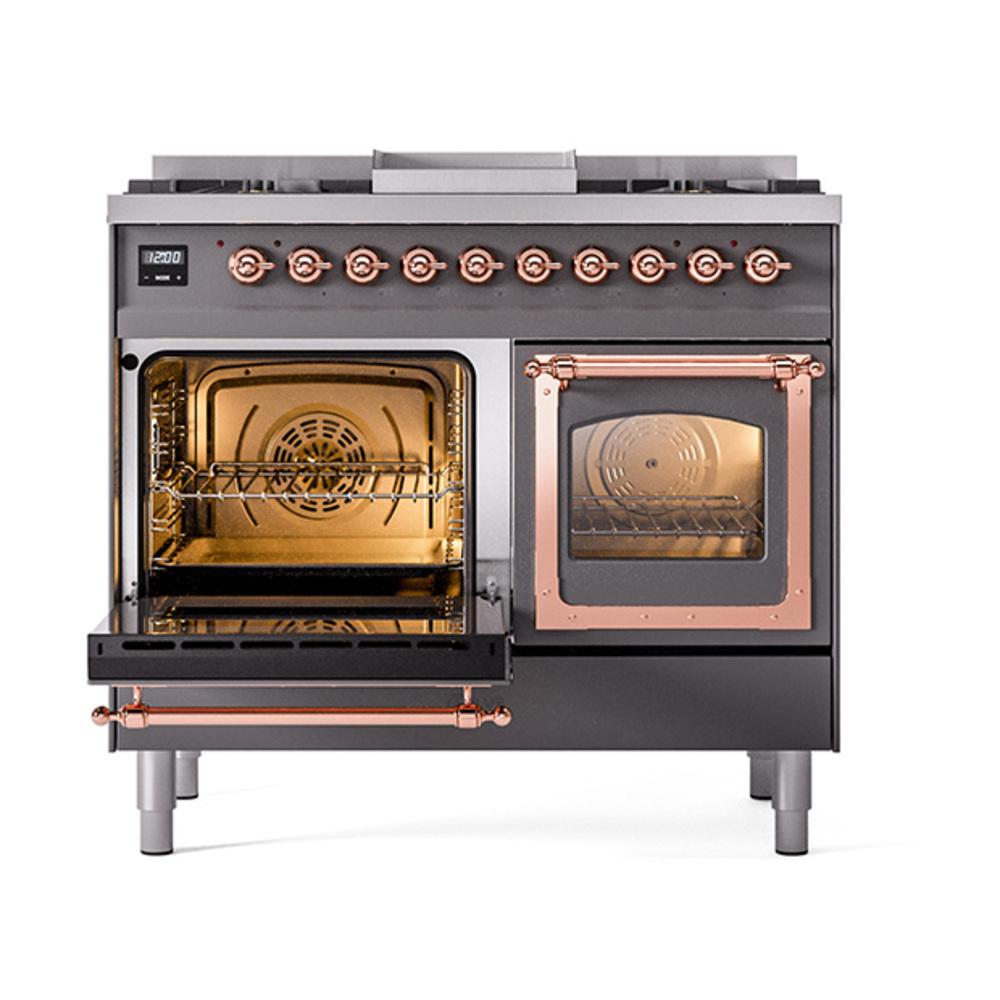 Ilve UND40FNMPMGP Ilve Und40Fnmpmgp Nostalgie Ii Noblesse 40" Dual Fuel Range (Natural Gas, Triple Glass Door, Graphite Matte, Copper)