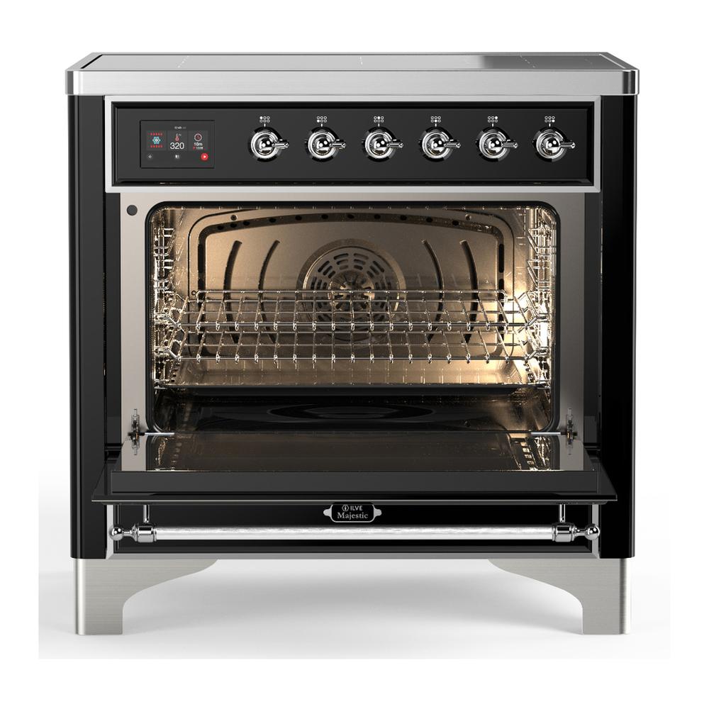 Ilve UMIB36QNR3BKC Ilve Umib36Qnr3Bkc Majestic Iii 36 Inch Induction Range With 6 Elements, 3.5 Cu. Ft. Total Oven Capacity (Solid Door, Glossy Black, Chrome)