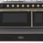 Ilve UM12FDNS3BKG Majestic Ii 48 Inch Dual Fuel Natural Gas Freestanding Range In Glossy Black With Brass Trim
