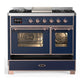 Ilve UMD40FNR3MBPLP Ilve Umd40Fnr3Mbplp Majestic Iii 40 Inch Dual Fuel Range With 6 Burners And Griddle, Dual Function Burner Up To 25,000 Btu (Liquid Propane, Triple Glass Door, Midnight Blue, Copper)