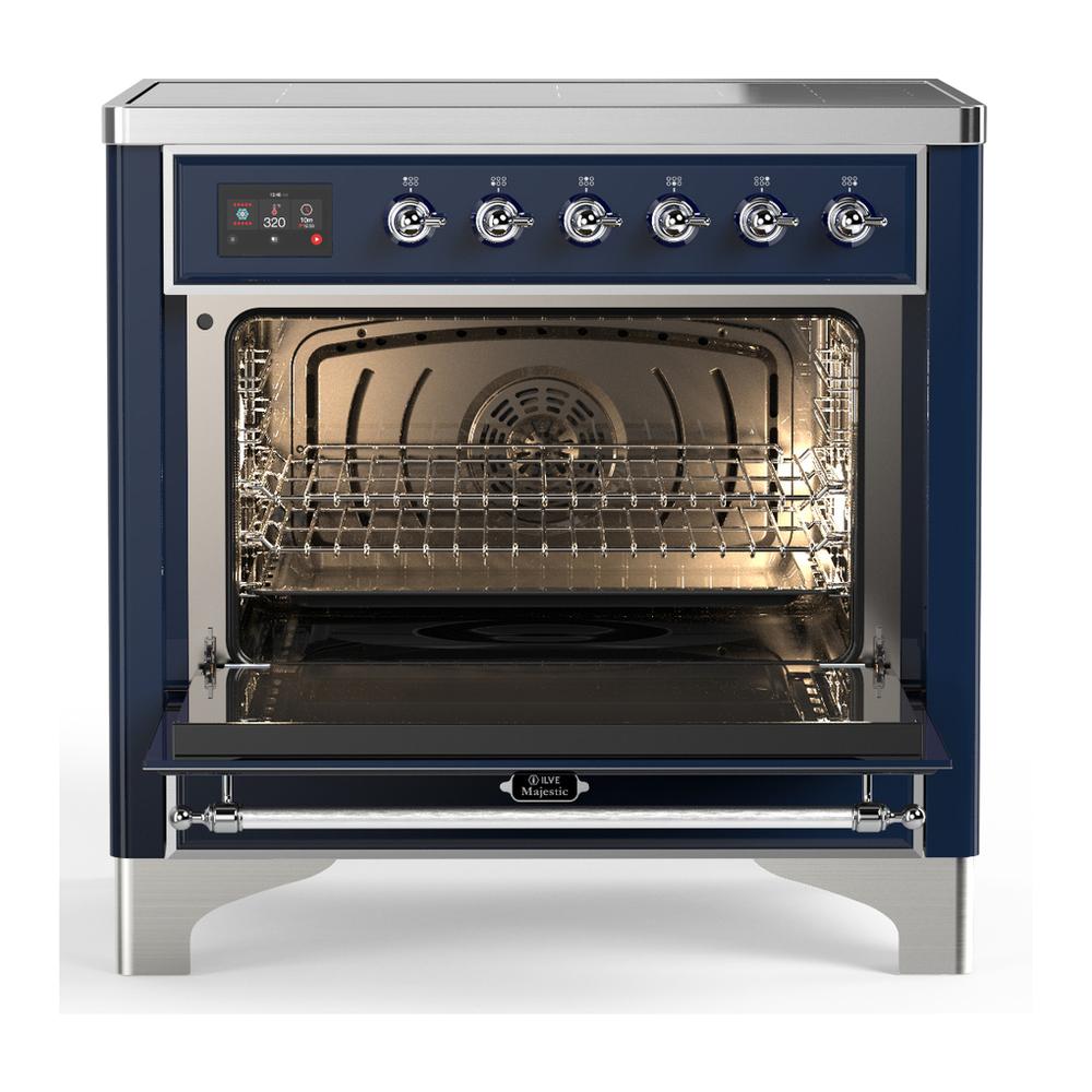 Ilve UMIB36QNR3MBC Ilve Umib36Qnr3Mbc Majestic Iii 36 Inch Induction Range With 6 Elements, 3.5 Cu. Ft. Total Oven Capacity (Solid Door, Midnight Blue, Chrome)