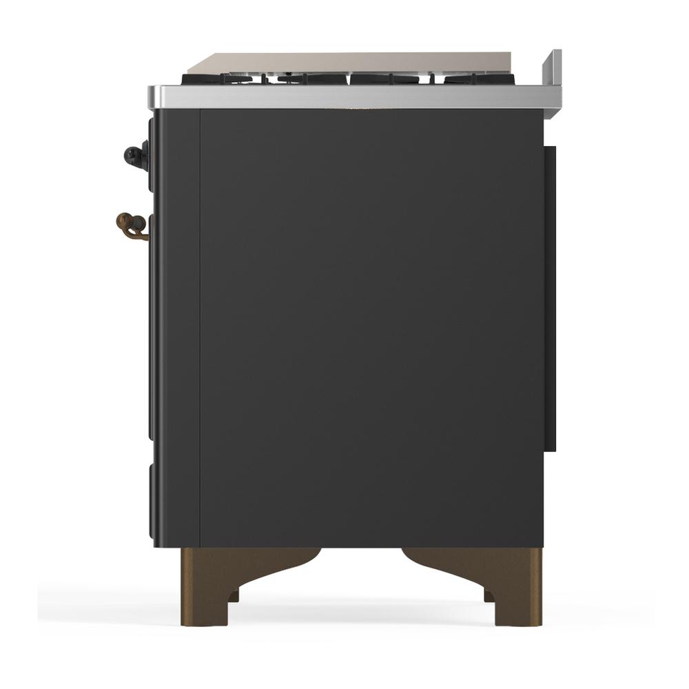 Ilve UM36FNR3MGB Ilve Um36Fnr3Mgb Majestic Iii 36 Inch Dual Fuel Range With 6 Black Brass Burners And Griddle, Dual Function Burner Up To 25,000 Btu (Triple Glass Door, Graphite Matte, Burnished, Natural Gas)