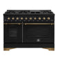 Forno FFSGS621948BLK Forno Antico 48-Inch Freestanding Gas Range, Black, Antique Brass Design, 8 Burners, Griddle, Double Ovens, Energy Efficient