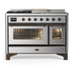 Ilve UM48FSNR3SSBLP Ilve Um48Fsnr3Ssblp Majestic Iii 48 Inch Dual Fuel Range With 5 Black Brass Burners, Griddle And French Top, Dual Function Burner Up To 25,000 Btu (Liquid Propane, Triple Glass Door, Stainless Steel, Burnished)