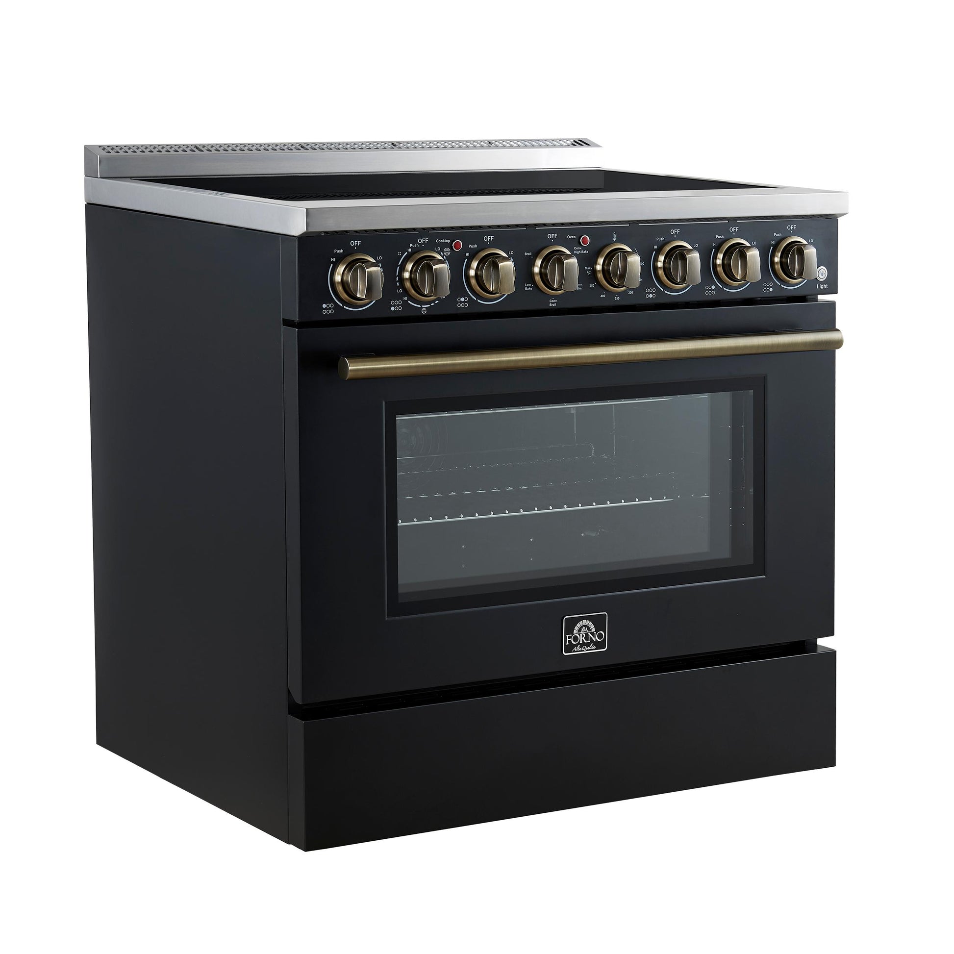 Forno FFSEL601136BLK Forno Paolo 36 Inch Black Freestanding Electric Range, Stainless Steel, 5.44 Cu.Ft, True Convection Oven, Energy Efficient