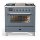 Ilve UM36FNR3BGC Ilve Um36Fnr3Bgc Majestic Iii 36 Inch Dual Fuel Range With 6 Black Brass Burners And Griddle, Dual Function Burner Up To 25,000 Btu (Triple Glass Door, Blue Grey, Chrome, Natural Gas)