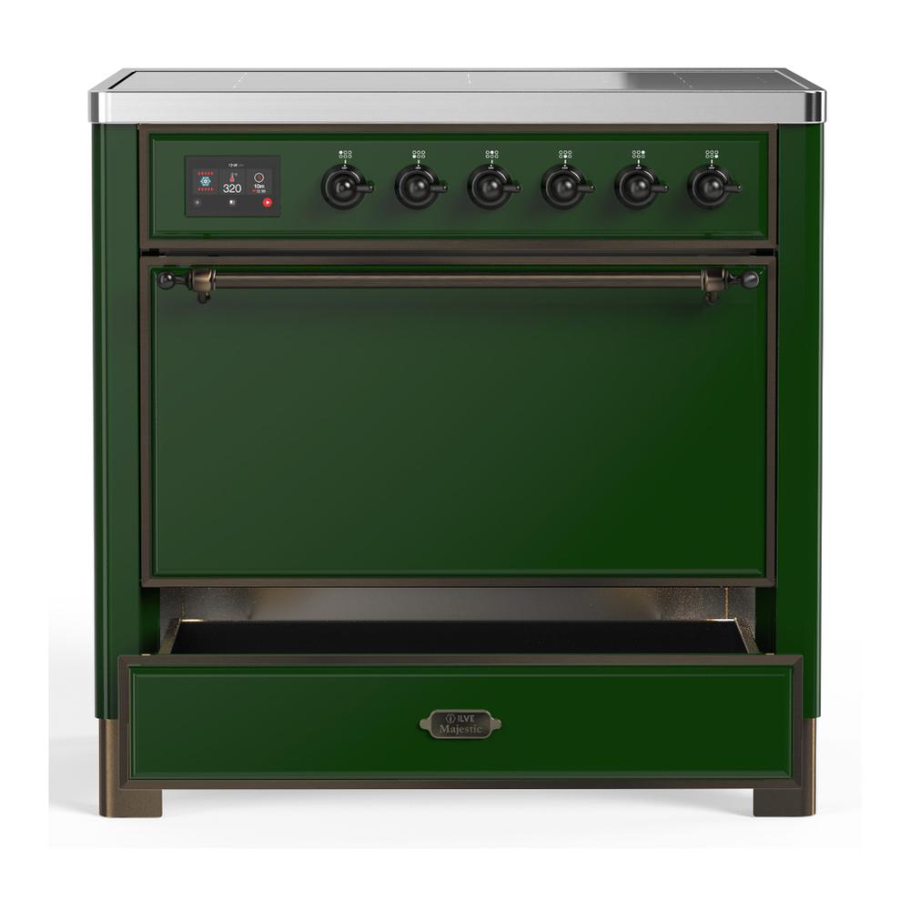 Ilve UMIB36QNR3EGB Ilve Umib36Qnr3Egb Majestic Iii 36 Inch Induction Range With 6 Elements, 3.5 Cu. Ft. Total Oven Capacity (Solid Door, Emerald Green, Burnished)