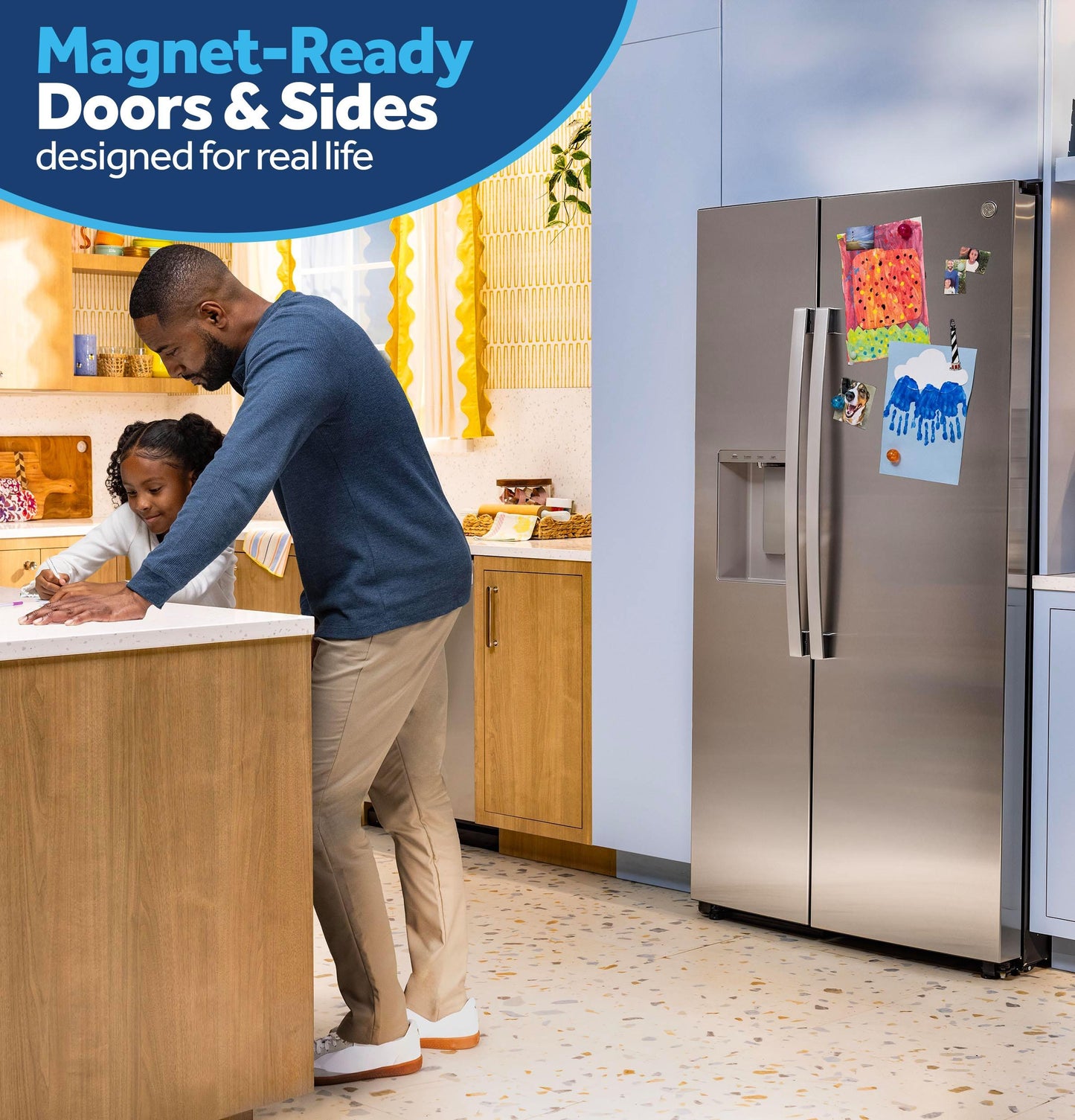 Ge Appliances GZS24NYYFS Ge® 23.6 Cu. Ft. Counter-Depth Side-By-Side Refrigerator With Extra Tall Dispenser And In-Door Icemaker
