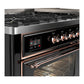 Ilve UM60FNR3BKPLP Ilve Um60Fnr3Bkplp Majestic Iii 60 Inch Dual Fuel Range With 9 Burners And Griddle, Dual Function Burner Up To 25,000 Btu (Liquid Propane, Triple Glass Door, Glossy Black, Copper)