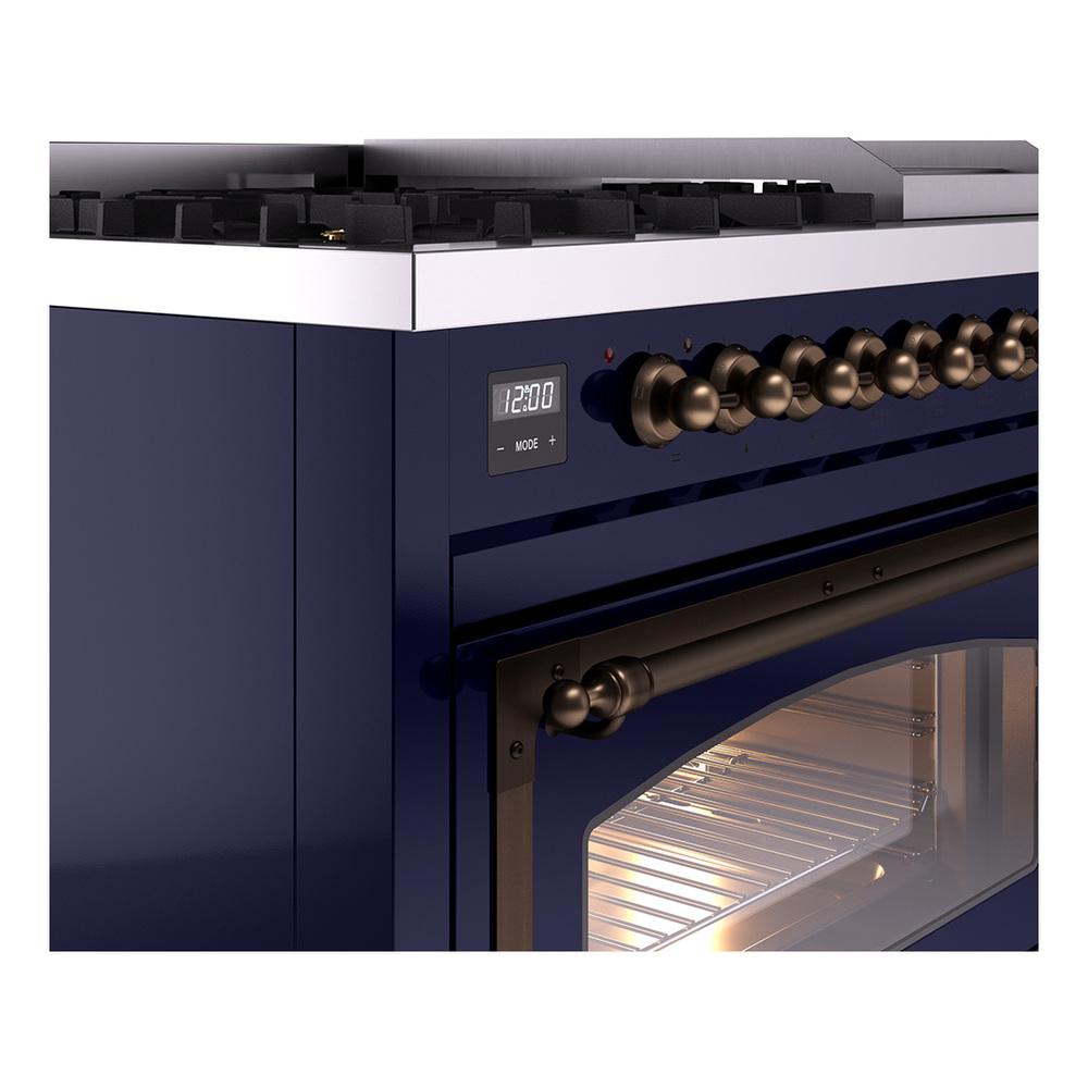 Ilve UN48FNMPMBBLP Ilve Un48Fnmpmbblp Nostalgie Ii Noblesse 48" Dual Fuel Range (8 Sealed Burners + Griddle, Liquid Propane, Triple Glass Door, Midnight Blue, Burnished)