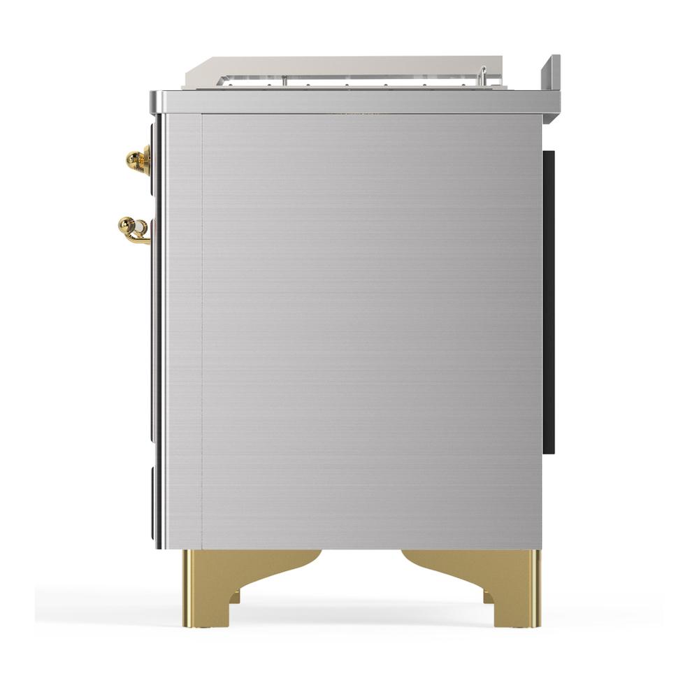 Ilve UM48FSQNR3SSG Ilve Um48Fsqnr3Ssg Majestic Iii 48 Inch Dual Fuel Range With 5 Black Brass Burners, Griddle And French Top, Dual Function Burner Up To 25,000 Btu (Natural Gas, Solid Door, Stainless Steel, Brass)