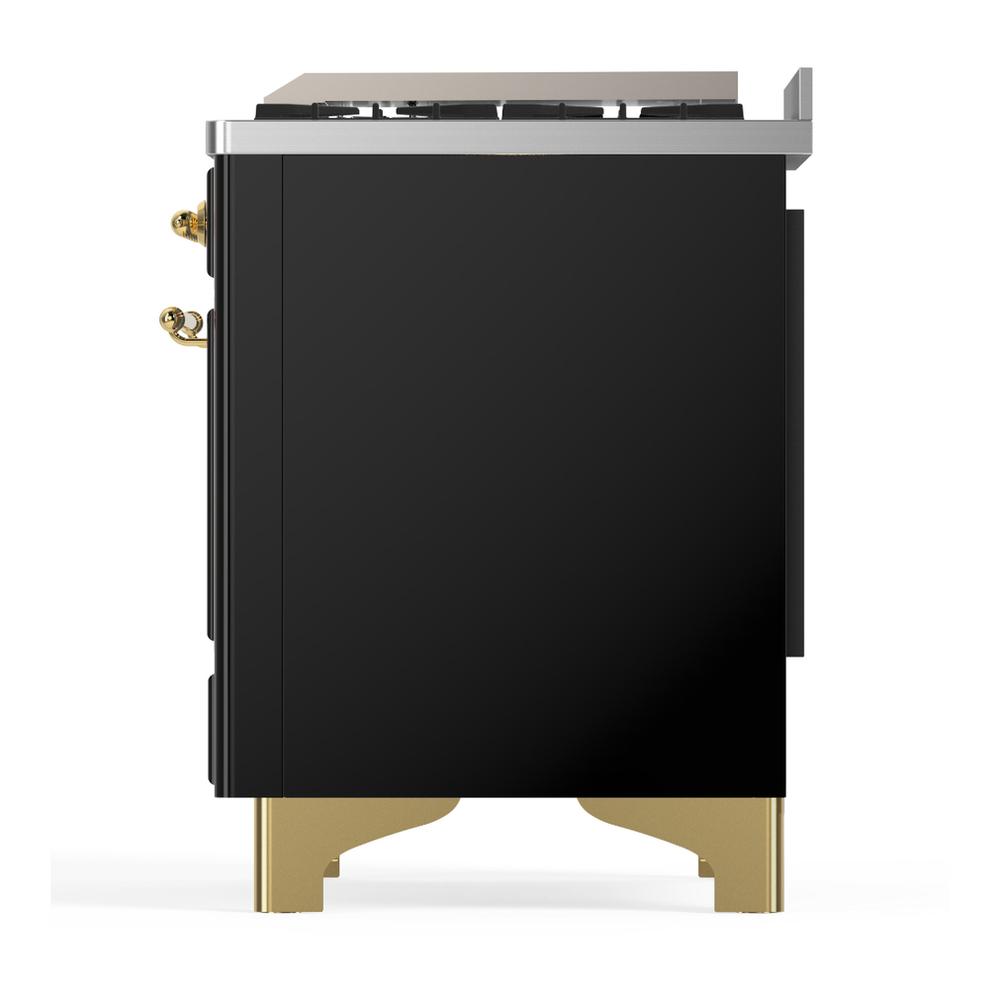 Ilve UM60FQNR3BKGLP Ilve Um60Fqnr3Bkglp Majestic Iii 60 Inch Dual Fuel Range With 9 Burners And Griddle, Dual Function Burner Up To 25,000 Btu (Liquid Propane, Solid Door, Glossy Black, Brass)