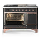 Ilve UM48FSQNR3MGPLP Ilve Um48Fsqnr3Mgplp Majestic Iii 48 Inch Dual Fuel Range With 5 Black Brass Burners, Griddle And French Top, Dual Function Burner Up To 25,000 Btu (Liquid Propane, Solid Door, Graphite Matte, Copper)