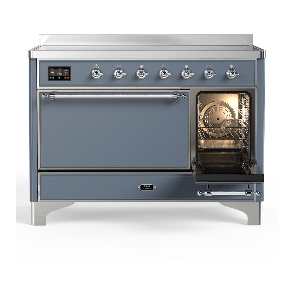 Ilve UMIB48QNR3BGC Ilve Umib48Qnr3Bgc Majestic Iii 48 Inch Induction Range With 6 Elements, 5.02 Cu. Ft. Total Oven Capacity (Solid Door, Blue Grey, Chrome)